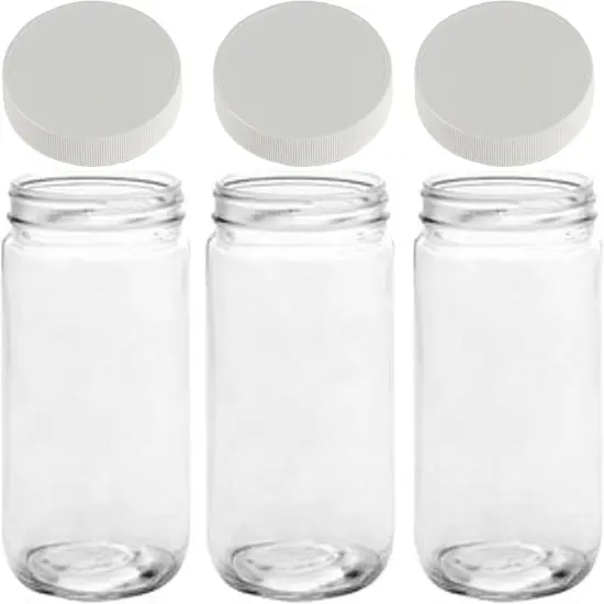 Mason Jars 32 Oz Glass Extra Wide Mouth Quart Storage Jars With Lids - BPA Free Plastic Storage Lids - Made in USA - Quart Glass Jars 32 oz with Lids (Set of 3) {1}