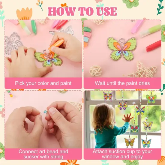 DIY Activity Butterfly Spring Suncatchers Ornaments Decorations DIY Window Paint Art Painting Craft Kits for Kids DIY Sun Catchers Classroom Easter Spring Summer Party Activities Art Project (butterfly) {2}