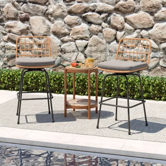 Set of 2 Patio Swivel Barstools with Soft Seat Cushions and Reinforced Metal Frame {2}