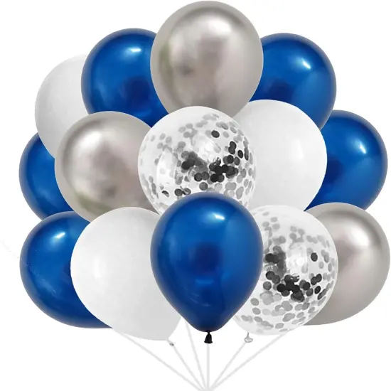 124pcs Blue Silver White Balloons Garland Arch Kit 5/10/12/18 Inch Royal Navy Blue White Metallic Silver Confetti Set for Birthday Wedding Graduation Party Father's Day Decor {5}