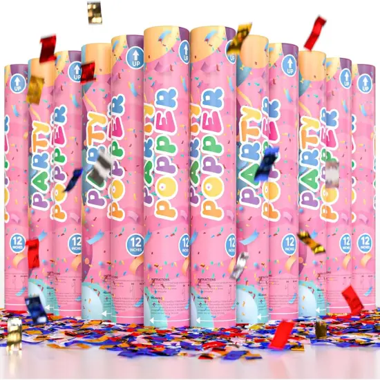 Confetti Poppers Confetti Cannon | 12 Pack | Glitter Multicolor | Party Poppers for Graduation, Birthday, Wedding | Alternative to Fireworks Smoke Bombs | Launches 25 ft | 12 inch | {1}
