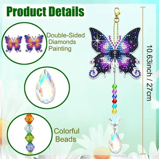 6 Pcs Butterfly Diamond Art Kits for Adults Beginner DIY Diamond Art Suncatchers Wind Chimes Small Diamond Painting Kits Arts and Crafts for Adults Gem Paint by Numbers Hanging Ornament {3}