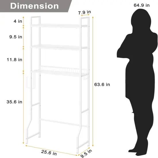 3-Tier Over-The-Toilet Storage Shelf with Toilet Paper Holder | 35.6" Height-Adjusted White Wooden Organizer | Anti-Tip Space Saver for Small Bathrooms & Laundry Rooms {2}