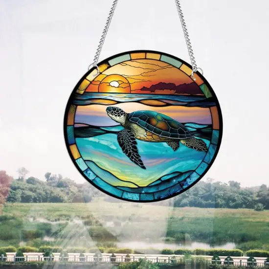 Summer Marine Turtle Acrylic Window Wall Hangings Ocean Stained Acrylic Decor Sea Turtle Stained Draw Wall Decor for Indoor Outdoor Home Decor (Marine Turtle) {2}