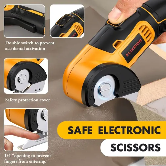 Electric Scissors Rotary Cutter with 2 Blades | 4V 2000mAh Rechargeable | Heavy Duty for Cardboard Fabric Carpet Leather | Lightweight Portable (Yellow) {2}