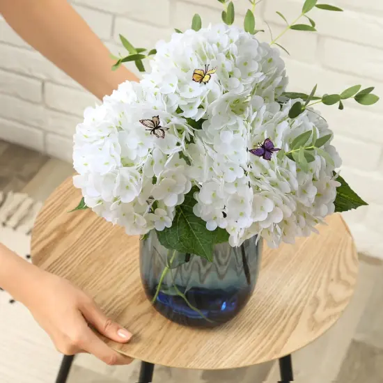 3 PCS White Hydrangea Artificial Flowers,Real Touch Faux Hydrangea Flowers and 3 PCS Butterflies for Hydrangea Decor,Floral Arrangements for Centerpiece Table Decorations,Home Decor,Funeral Flowers, Spring Flowers {5}
