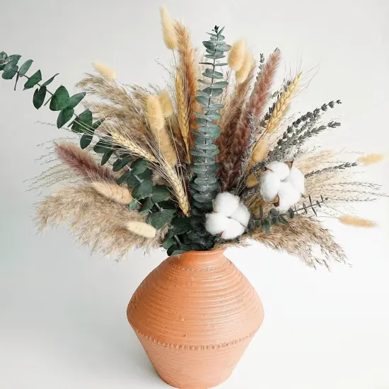 Handmade Dried Flower Bouquet - Pampas Grass, Eucalyptus & Cotton Stems - Boho Home Decor, Wedding Centerpiece {3}
