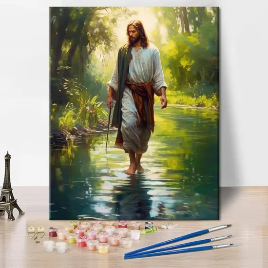 Jesus Paint by Numbers, Adult Paint by Number Prayer in The Forest Paint-by-Number Kits DIY Acrylic Painting Kits On Canvas Religious Spirit Paint by Number for Adults, 16 x20 Inch {1}