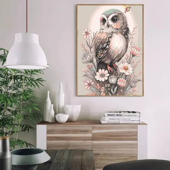 Owl Paint by Number Kit for Adult, Easy Owl Acrylic Paint by Numbers Kits on Canvas, Owl and Flowers Oil Painting Kits Adults' Paint-by-Number Kits for Home Wall Decor 16x20inch {2}