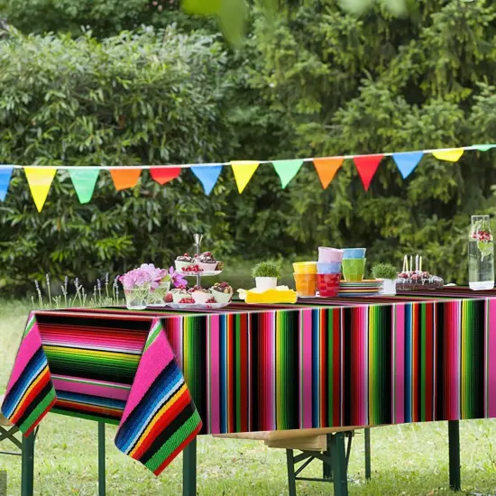 2 Pcs Mexican Fiesta Tablecloth Disposable Birthday Party Decorations Plastic Tablecover Mexico Table Cover Cinco De Mayo Themed Party Supplies Rectangle Dia De Los Muertos {5}