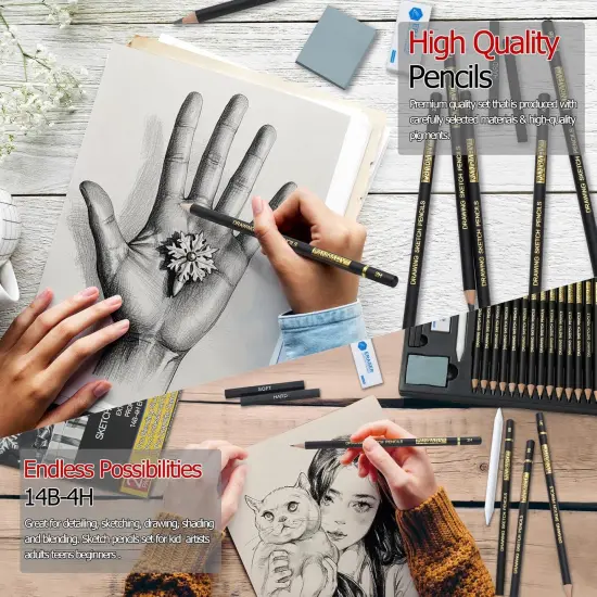 Drawing Sketching Pencil Set, 20 Piece Pro Art Pencil Sketch Kit, Graphite Pencils (14B-4H), Ideal for Drawing Art, Sketching, Shading, Artist Pencils for Beginners & Pro Artists {5}