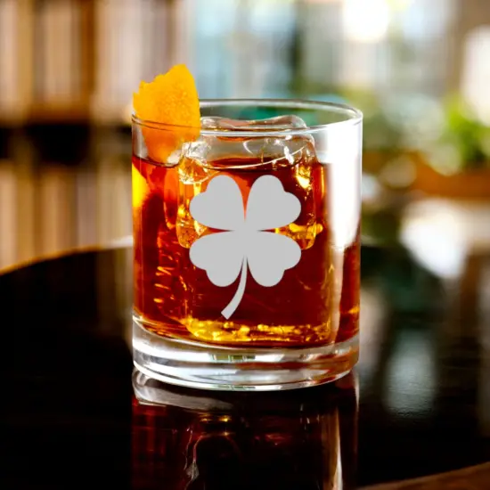 Rocks Glass - 4 Leaf Clover - Double Old Fashioned {2}