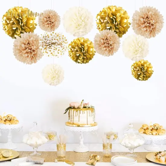 White Gold Party Decoration, 12 PCS White Gold Champagne Tissue Paper Pom Poms Paper Flowers for Wedding Bridal Baby Shower Engagement Birthday Prom Festival Party Supplies Visit the NICROHOME EUR Store {5}