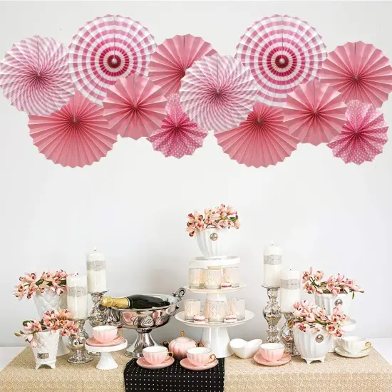Hanging Paper Fans Party Set, Round Pattern Paper Garlands Decoration for Birthday Baby Girl Shower Graduation Bachelorette Valentine's Day, Set of 6 (Pink) {5}