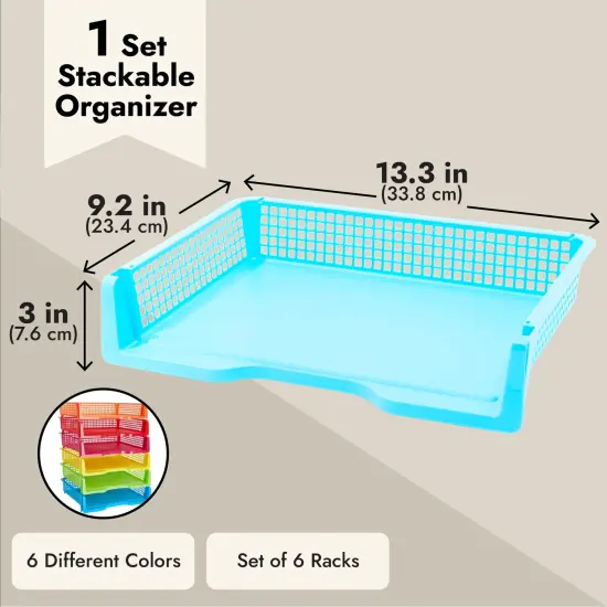 Set of 6 Rainbow Classroom Turn In Trays for Teachers, Plastic Storage Baskets for Office Use (9 x 13 x 3 In) Multicolor {3}