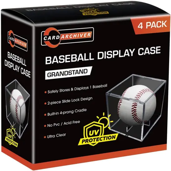4 Pack Baseball Display Cases - UV Protected Acrylic Square Baseball Holder, Official Size Baseball Display Boxes, Clear Display Cube Baseball Memorabilia Showcase Autographed Ball Protector {1}
