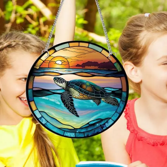 Summer Marine Turtle Acrylic Window Wall Hangings Ocean Stained Acrylic Decor Sea Turtle Stained Draw Wall Decor for Indoor Outdoor Home Decor (Marine Turtle) {3}