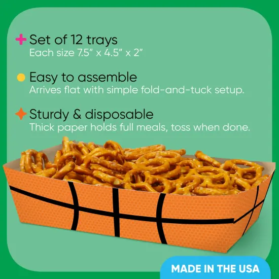 Big Dot of Happiness Basketball Party Paper Food Trays, Disposable Double-Sided Paper Food Holders for Nachos, Hot Dogs, French Fries - 12 Ct {4}