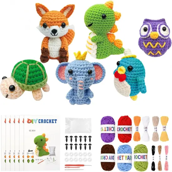 Knitting Kit for Beginners with 6 Pcs Crochet Animal Kit for Beginners {1}