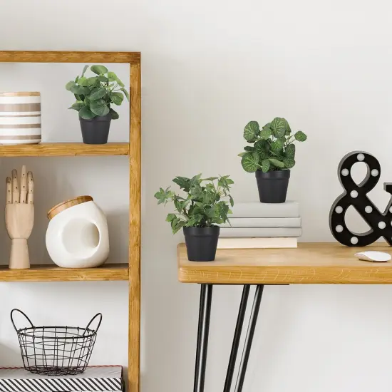 Mini Fake Plants Set of 3 - Small Lifelike Artificial Potted Plants in Ceramic Pots for Home, Office Desk, Bathroom Shelf, Farmhouse Decor {4}