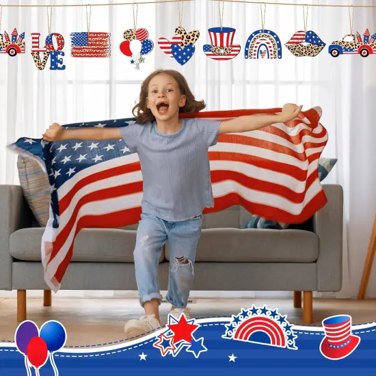 36 Pcs Patriotic Hanging Ornaments for Tree 4th of July Wood Decor Labor Day Independence Wooden Ornaments with Ropes Star USA Flag Gnome Red White and Blue Decorations Memorial Day(Leopard) {5}
