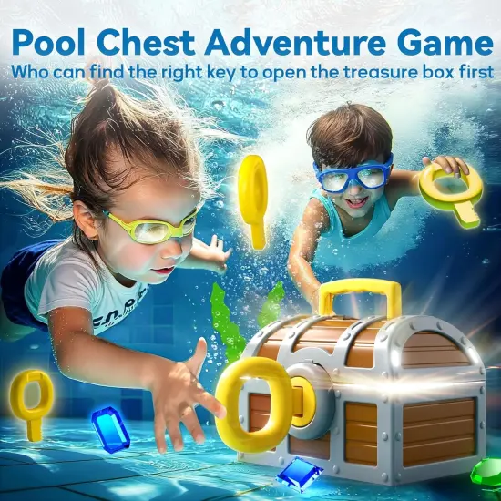 Summer Pool Wave Kids Diving Pool Toy, Large Treasure Chest Water Dive Game W/Keys Gems Fish, Toddler Outdoor Swimming Treasure Box Playset, Fun Summer Swim Party Gifts 3 4 5 6 7 8 10 12 Year Old Boy Girl {2}