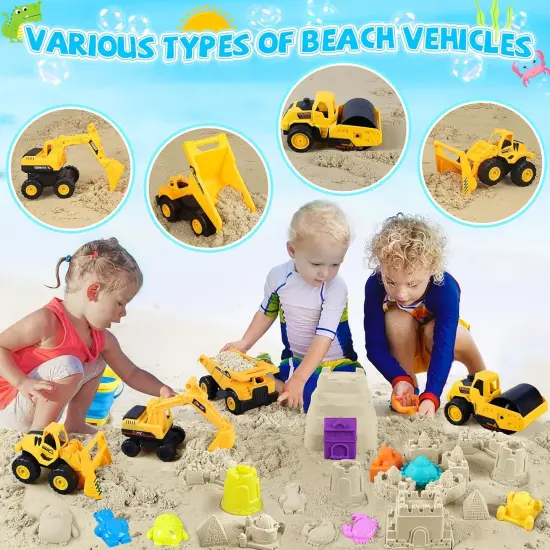 Summer Beach Toys, 40Pcs Sand Toys for Toddlers 1-3 with Sand Construction Vehicles Set, Collapsible Sand Bucket {2}