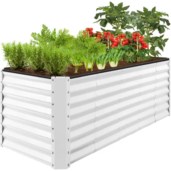 Best Choice Products 8x2x2ft Raised Metal Outdoor Garden Bed, Planter Box for Flowers, Vegetables, Herbs White {1}