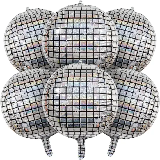 6 PCS Disco Ball Balloons Silver Disco Mylar Foil Balloons 22 Inch Huge 4D Round Metallic Sphere Disco Party Balloons for 70s 80s 90s Party Decorations Birthday Bachelorette Party Graduation {1}