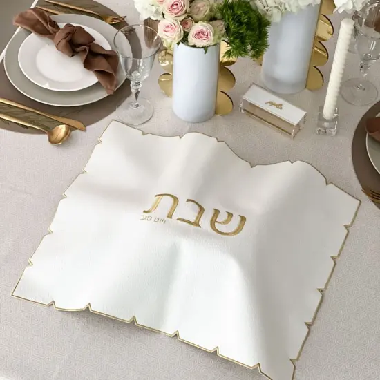 White Embroidered Leatherette Challah Cover {7}