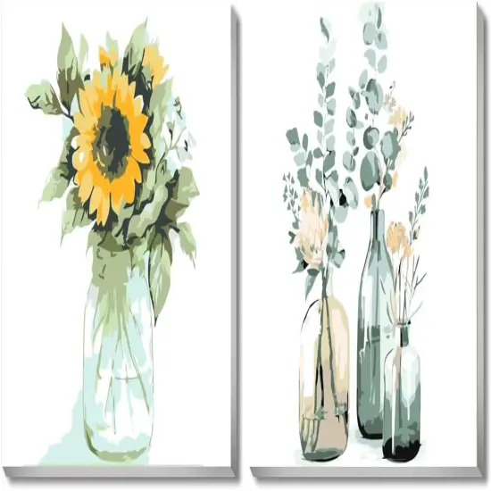 2 Pack Framed Paint by Numbers Kit,Easy DIY Acrylic Flower Watercolor Paint by Numbers Kits on Canvas,Paint by Number for Adults Beginners for Home Wall Decor {5}