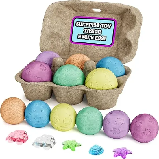 6ct Surprise Inside Sidewalk Chalk Eggs &ndash; Washable Outdoor Activity for Kids, Flat Bottom Design Egg Chalk, Surprise Toys Chalk Set for Kids Play Set {1}