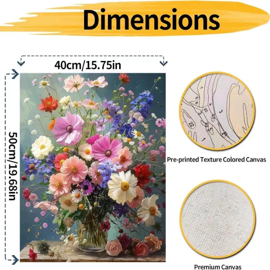 Flowers Paint by Numbers Kit for Adults,Flowers Paint by Number Kits for Beginner Acrylic On Canvas DIY Flower Oil Painting Kit Adults' Paint-by-Number Kits for Gift Home Wall Decor 16x20 Inch {2}