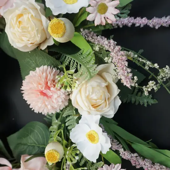 Pink Spring Wreaths for Front Door, 20 Inch Artificial Floral Wreath with Rose Ball-Chrysanthemum, Flower Wreath for Porch Wall Window Decor, Handmade Wreaths for Wedding Decoration {3}