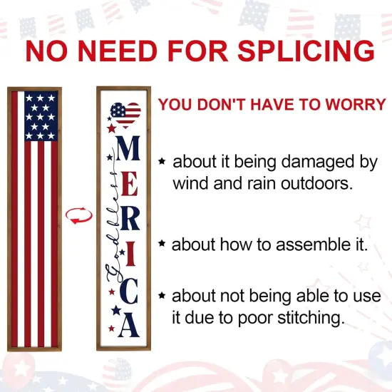 47.2 Inch Two Sided 4th of July Porch Sign, Wooden Patriotic Independence Day Welcome Front Door Decor, Americana Tall Large Vertical Standing Board Red White Blue Outdoor Home Decorations {2}