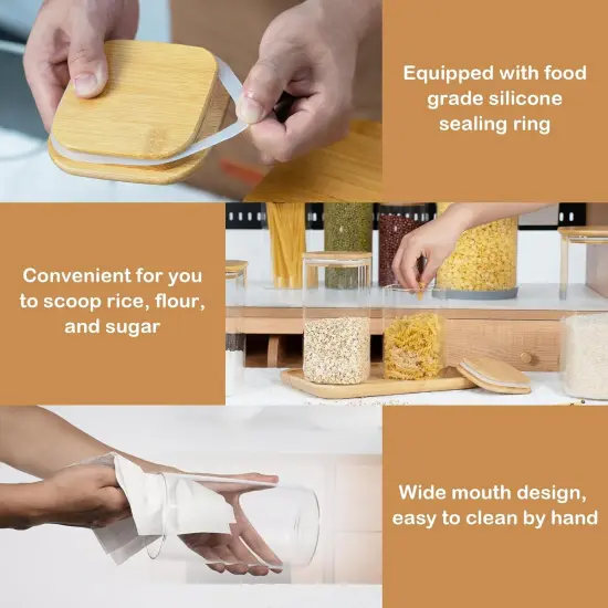 122oz 41oz Airtight Glass Square Storage Canister with Bamboo Lid Set of 2(3600ml*1 1200ml*1) Large Storage Container Gallon Glass Jars, for Sugar, Flour, and Coffee bean (with Black Lable) {2}