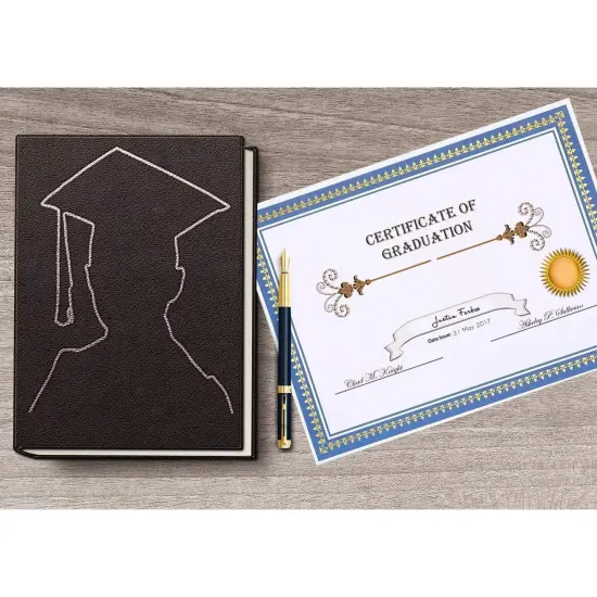 50 Pack Award Certificate Paper with Blue Border 8.5 x 11 for Printing Graduation, Diploma and Achievement (White) {4}