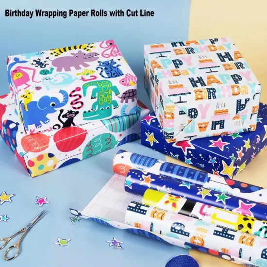 Gift Wrap Paper for Birthday Party Favor 17&rdquo; x 118&rdquo; Per Roll {4}