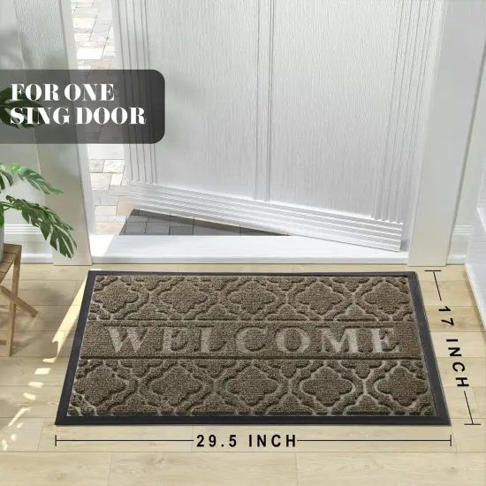 Welcome Mat Outdoor Indoor, 29.5x17 All-Season Waterproof Front Door Mat, All-Weather Heavy Duty Doormat, Low Profile Porch Patio Entrance Mat, Non Slip Outside Mat, Coffee {2}