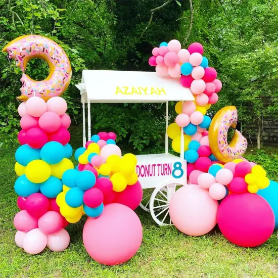 153Pcs Rainbow Donut Balloon Arch Garland Kit with Sprinkles Donut Ice Cream Lolly Foil Balloons for Girls Kids Candyland Sweet One Two Sweet Donut Grow Up Birthday Party Decorations {5}