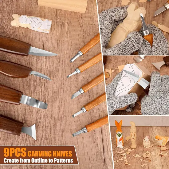Wood Carving Kit, 44Pcs Wood Carving Tools with 4 Style Templates & 12 Color Paint Set & Bee Wax, Wood Whittling Knives Set 4pcs Whittling Knives & 5pcs Detail Knives for Beginners and Hobbyists {3}