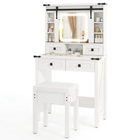 Makeup Vanity Desk with Mirror and Adjustable Storage Shelves-White {1}
