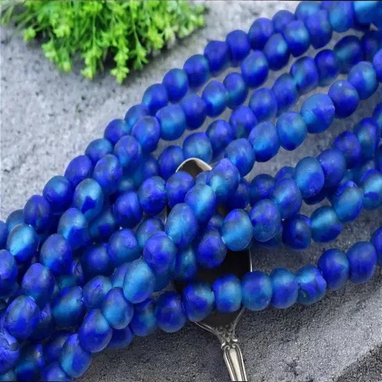 10-11mm Cobalt Aqua African Recycled Glass Beads (20" Strand) {2}