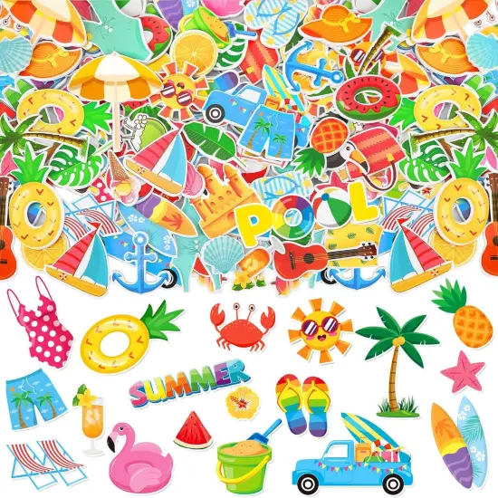 Summer Foam Stickers,300 Pcs Bulk Self-Adhesive Hawaiian Beach Stickers for Arts Crafts Beach Theme Summer Birthday Party Favors Decoration Home DIY Supplies {1}