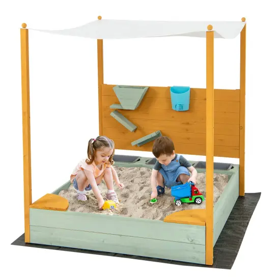 Wooden Sandbox with Sand Wall & Canopy for Kids 47x42 {4}