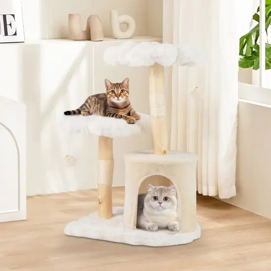 Cat Tree with Solid Wood Branch Posts, Sisal Scratching and Flower-Shaped Platforms {3}