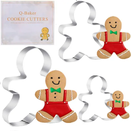 3PCS Gingerbread Man Cookie Cutters, 5.12" 4.34" 3.42" Large Christmas Cookie Cutters -Stainless Steel Holiday Cookie Cutters Shapes for Baking Gift {1}