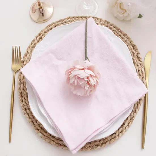 Dinner Cloth Napkins Bulk,100% Soft Cotton Linen Napkins,Washable Napkins with Hemmed Edges for Wedding Decorations,Family Event Parties,16&rdquo;*16&rdquo;,(Set of 12, Pale Pink) {4}