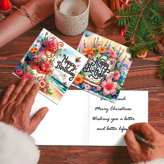 6 Packs Happy Birthday Diamond Painting Greeting Cards with Envelop, Birthday Cake Diamond Art Cards, Flower Bird Butterfly Diamond Greeting Card Arts Kit for Birthday {4}