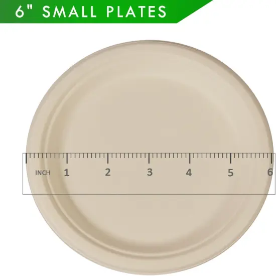 100 Count 6&ldquo; Small Compostable Dessert Plates, Heavy-duty Unbleached Biodegradable Bagasse and Bamboo fiber Paper Plates {3}